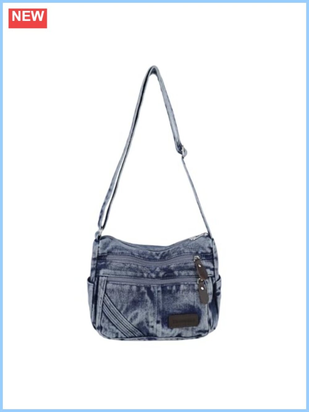 Denim Crossbody Bag Slub Washed Textured Hobo Shoulder Purse Multi-Pocket